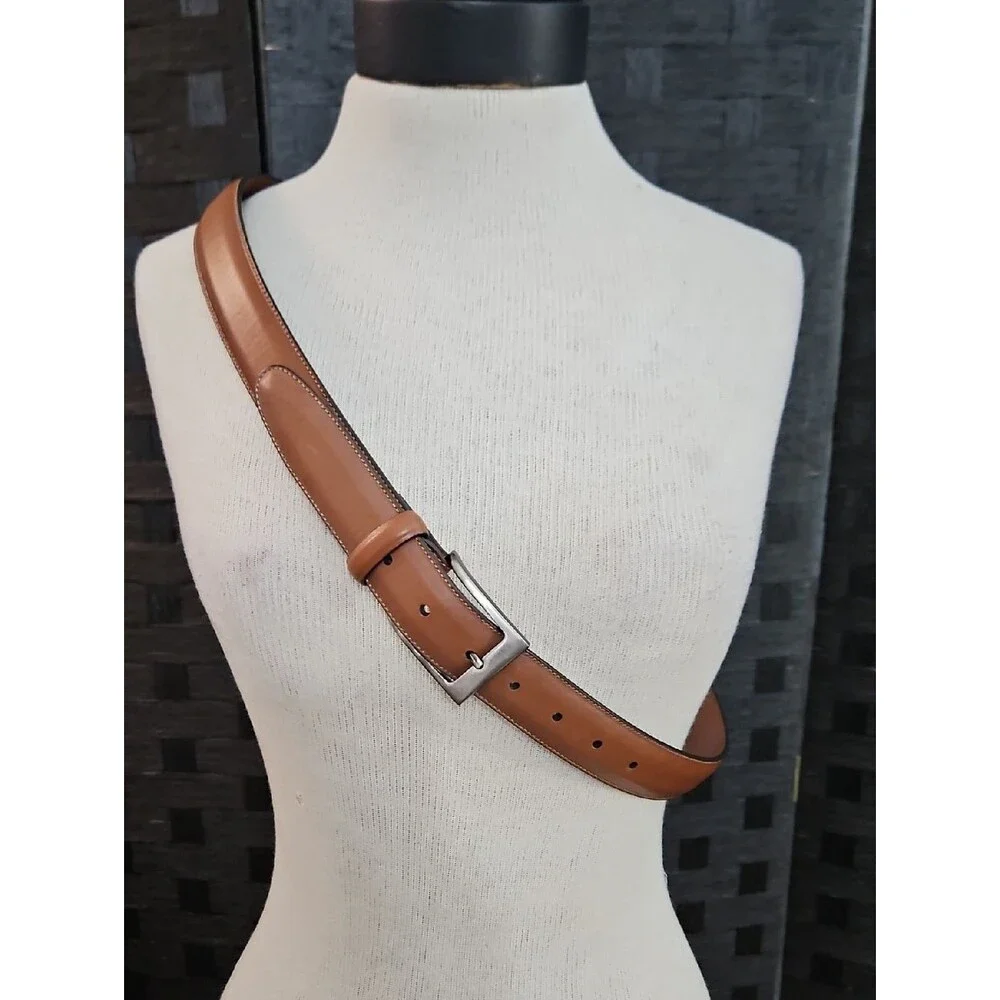 Perry Ellis Portfolio Men's Brown Leather Dress Belt Size 38